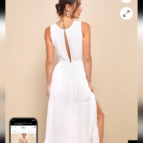 Lulu's White and Blue Slit Maxi Dress V-Neck Sleeveless - Picture 2 of 6